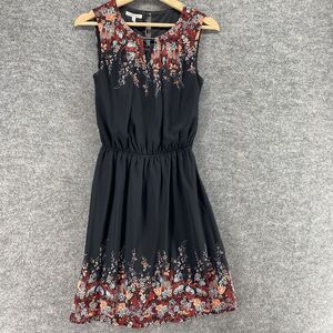 5/$45 New Maurices Dress Women XS Black Floral Sheath Midi Sleeveless Hook & Eye